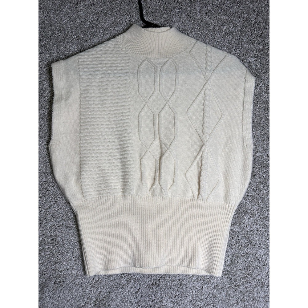 Commense Cream Cable Knit Sweater Vest Mock Neck Cropped Small